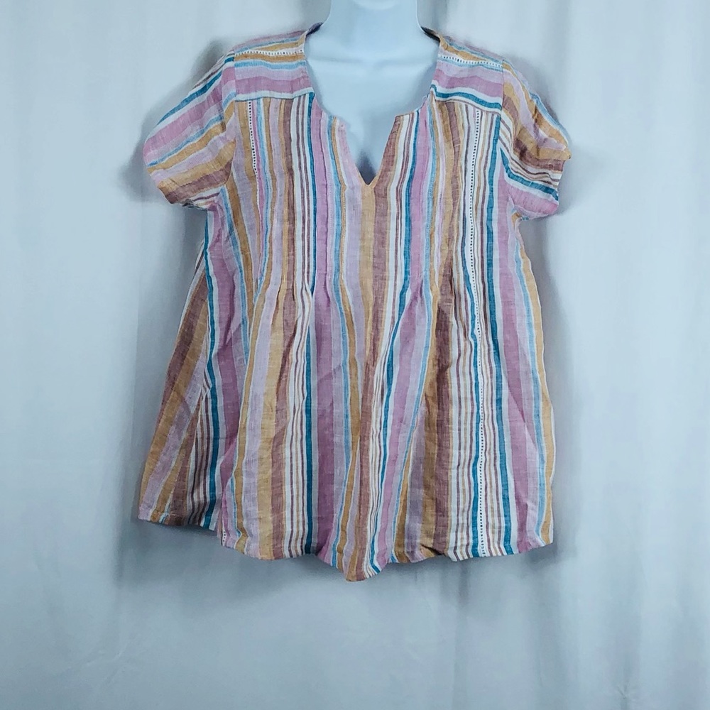 C&C Linen Y-neck short sleeve top S